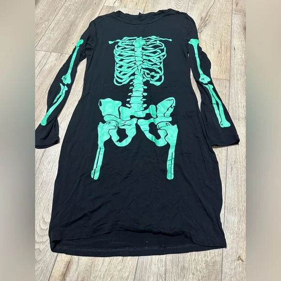 Neon green skeleton bones Bodycon stretchy dress Halloween black light resistant - Picture 6 of 14